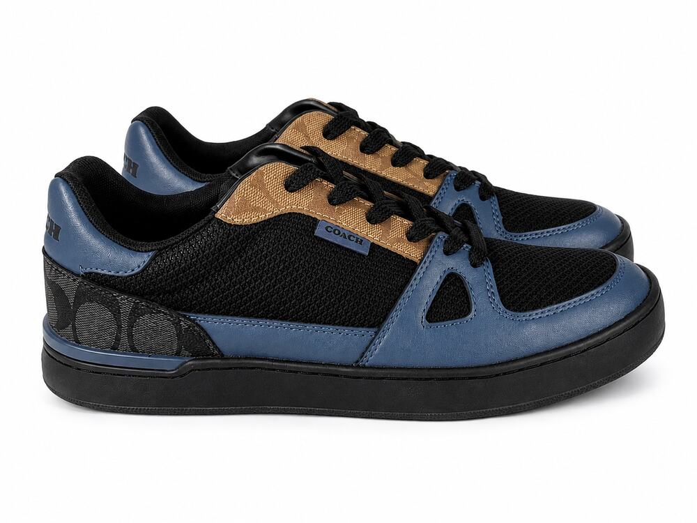 Coach Clip Court CU165 Men's 8.5 D Blue Black Signature Canvas Sneakers
